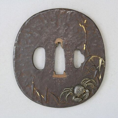 Iron Inlaid Crab Reed Sword Tsuba