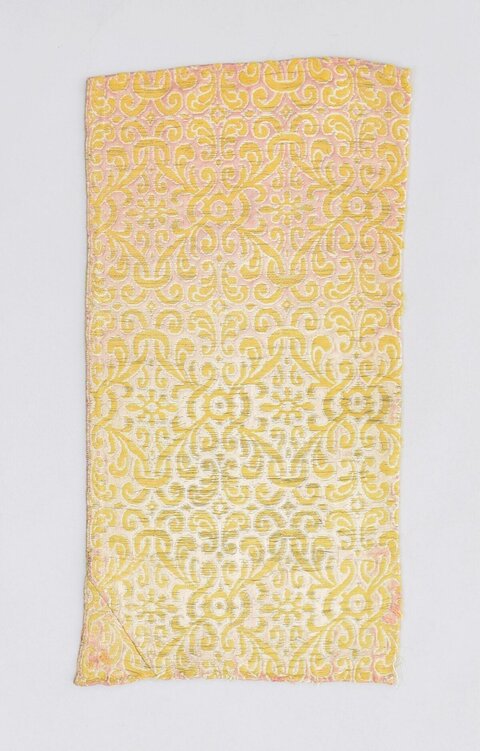 Yellow and Pink Patterned Textile Fragment