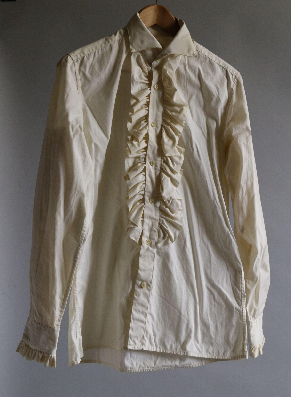Cream Ruffled Long Sleeve Shirt