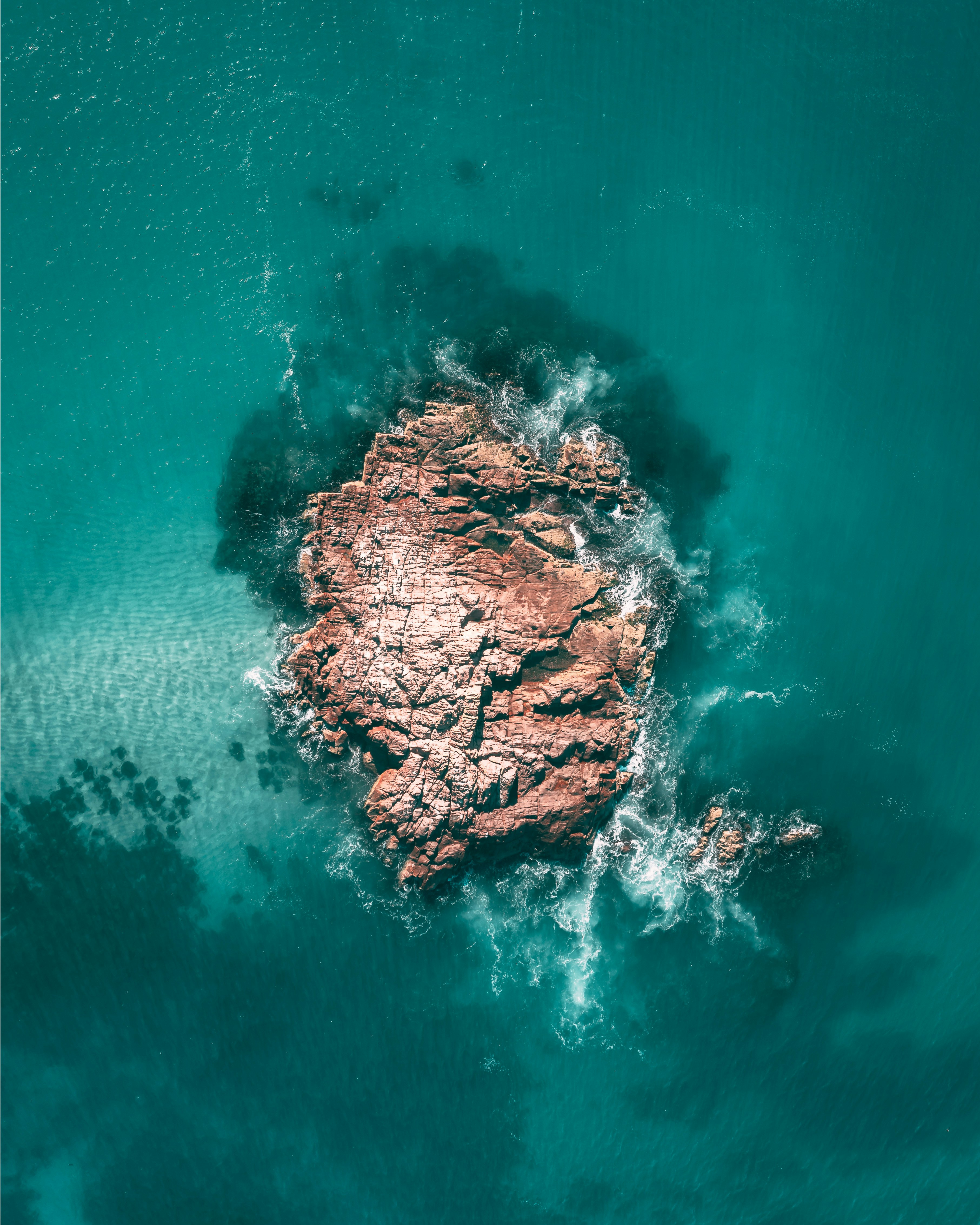 Aerial View of Isolated Sea Rock