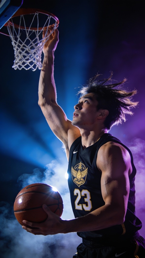 Basketball Player Preparing to Dunk