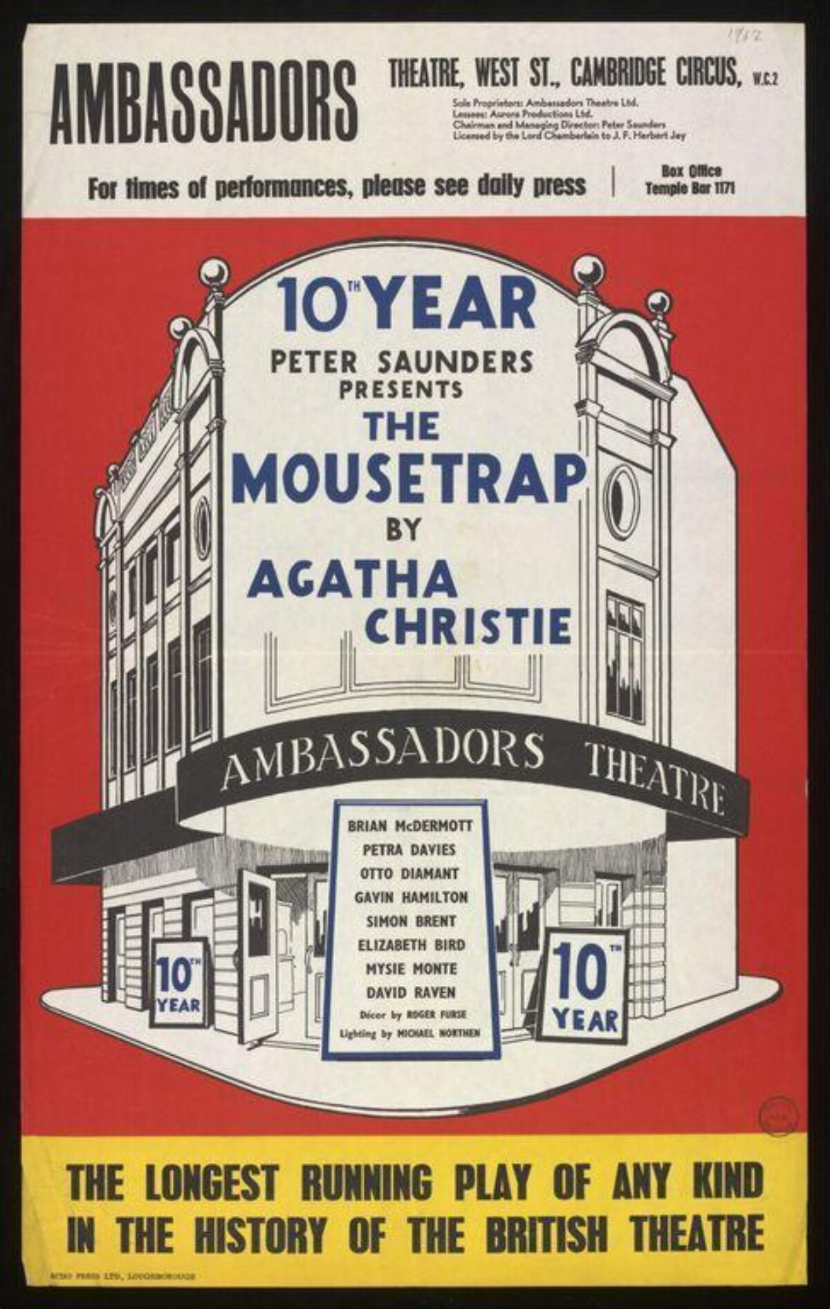 The Mousetrap 10th Year Theatre Poster