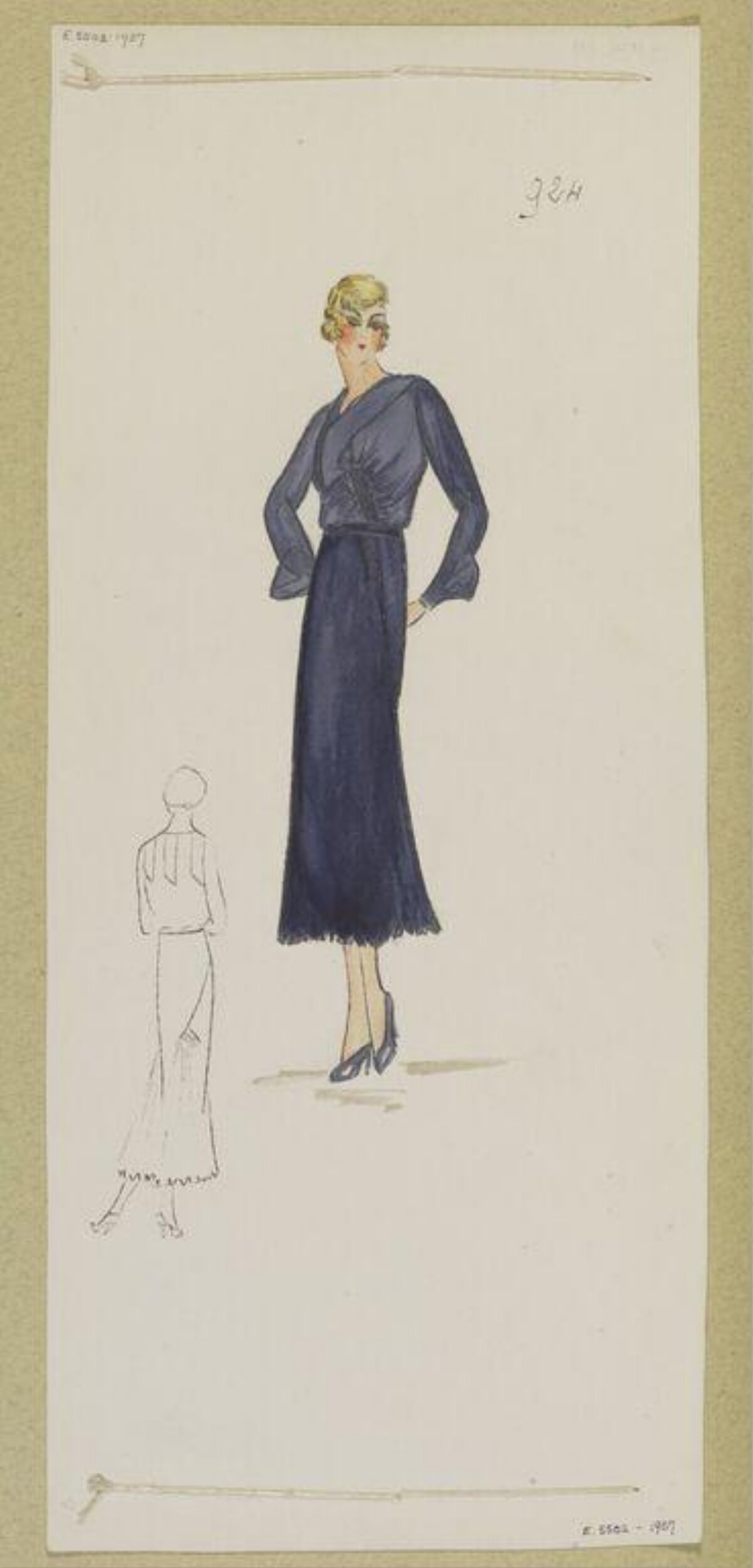 1930s Navy Dress Fashion Sketch