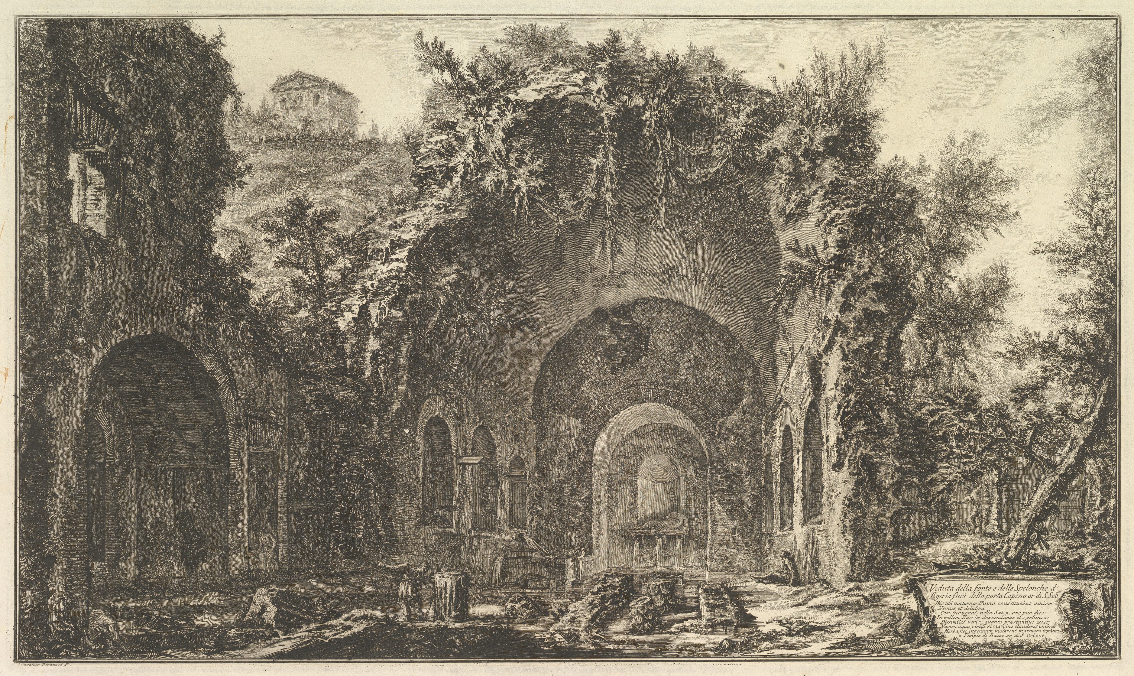 Roman Ruin Fountain Etching