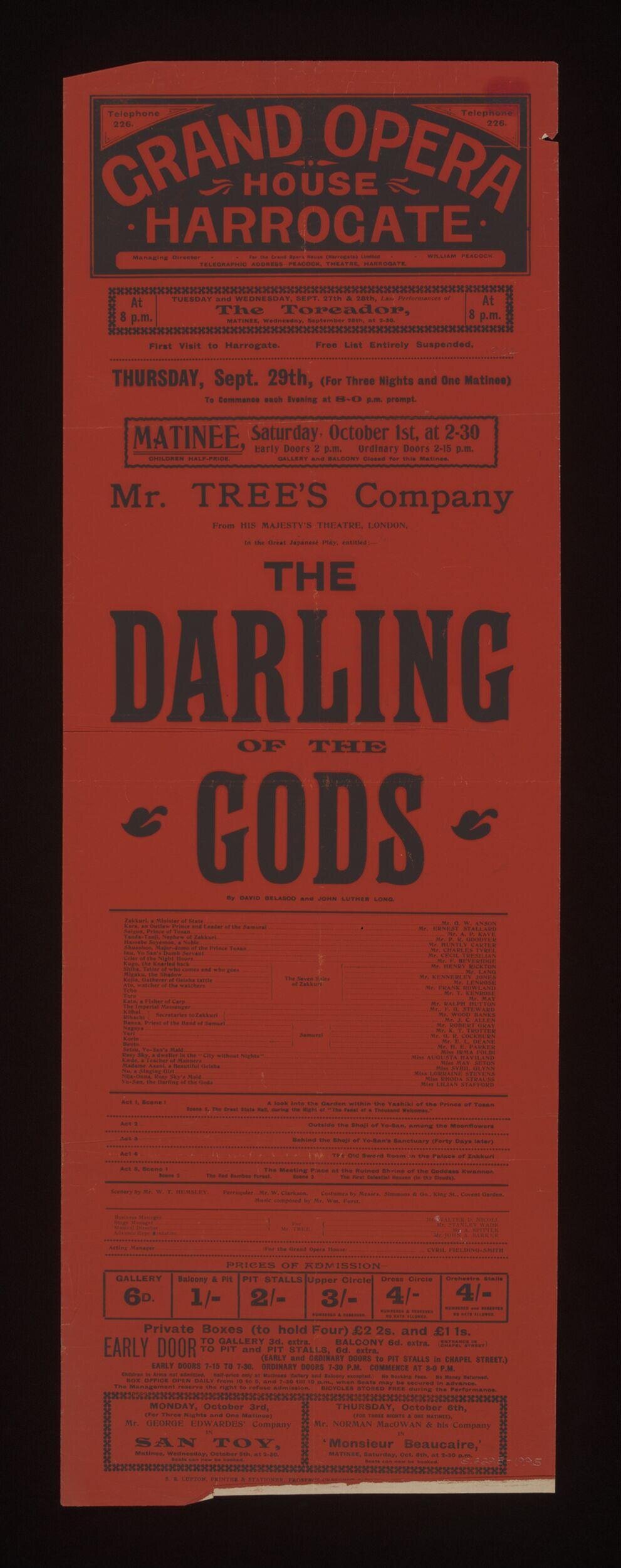 Vintage Harrogate Grand Opera Playbill