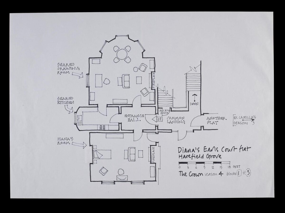 Hand-drawn Diana's Earls Court Flat Floor Plan