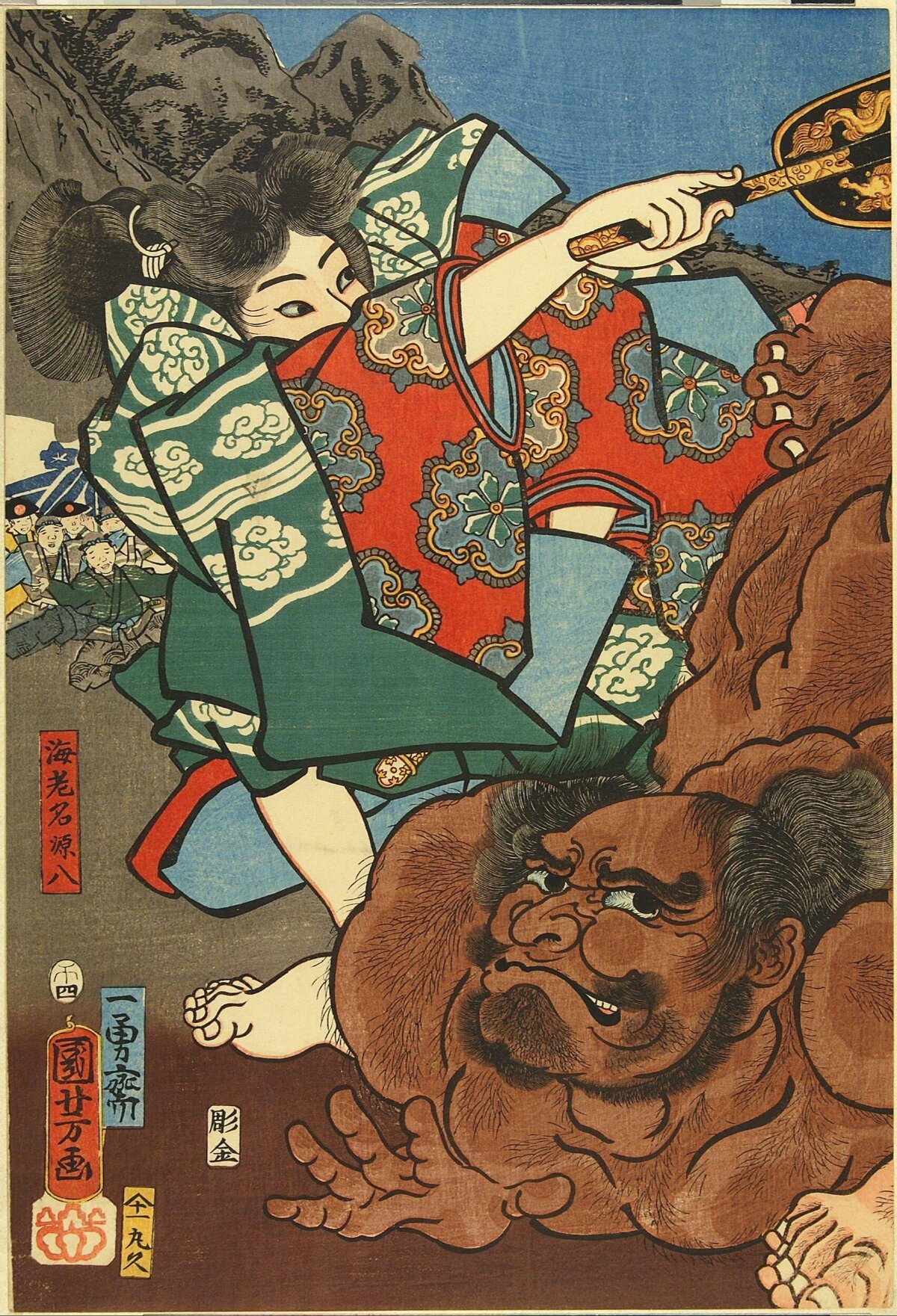 Ukiyo-e Woman Fighting Burly Man