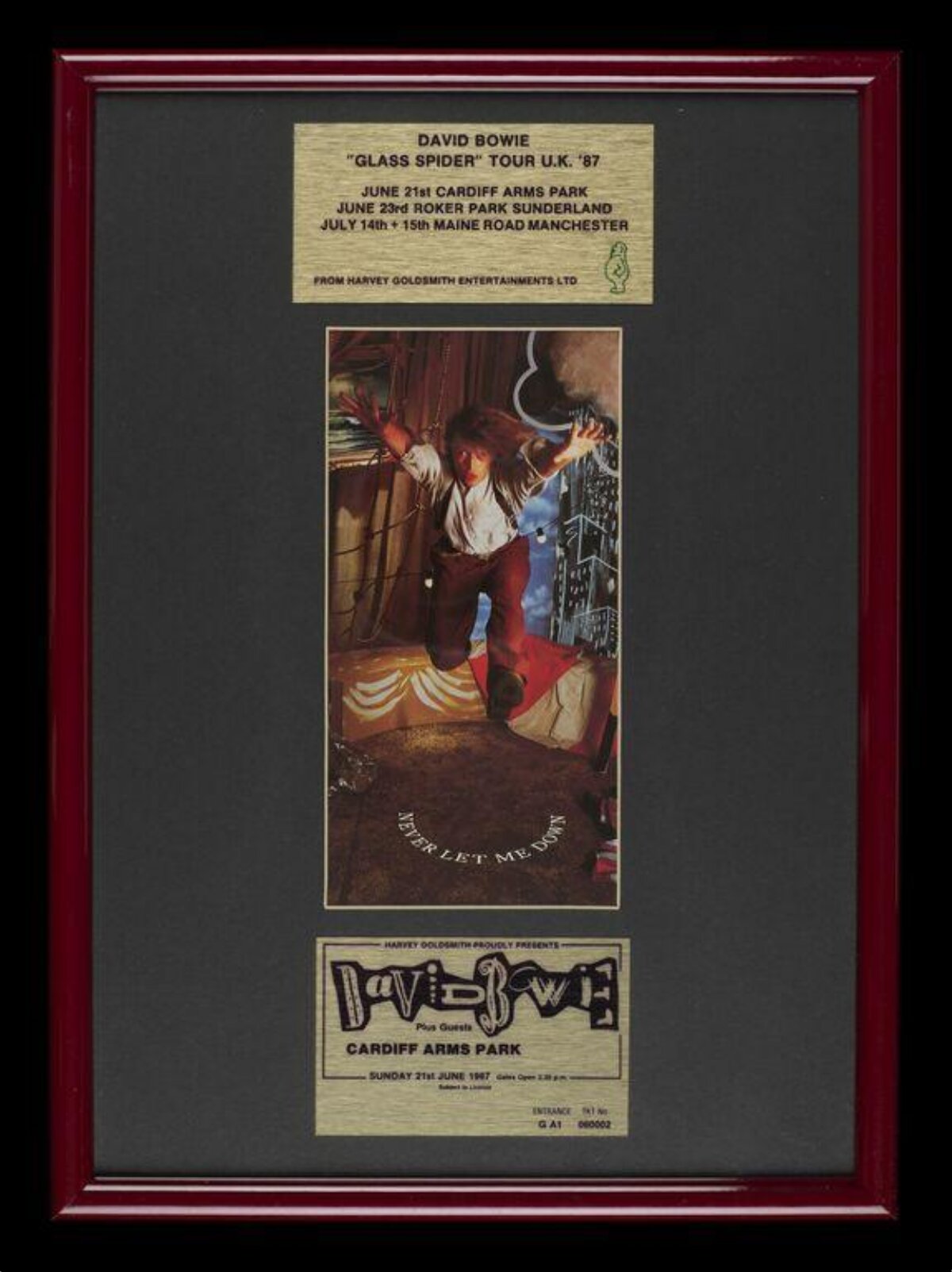 David Bowie 1987 Framed Tour Memorabilia