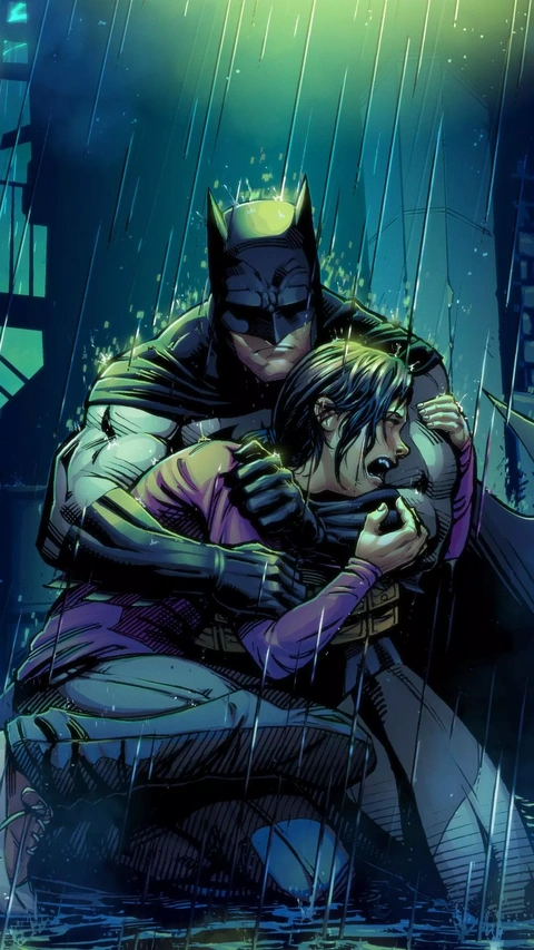 Batman Comforts Distraught Person in Rain