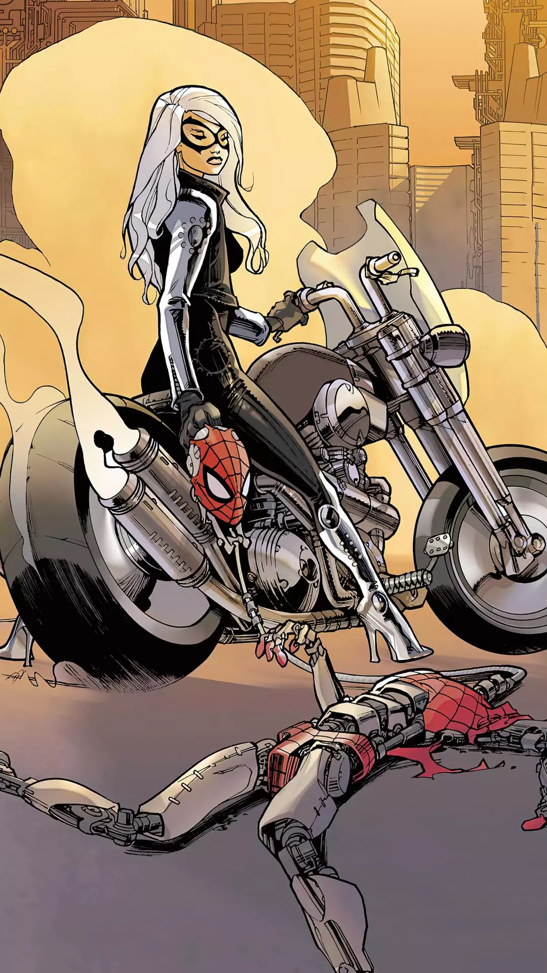 Black Cat on Motorcycle With Defeated Spider Android