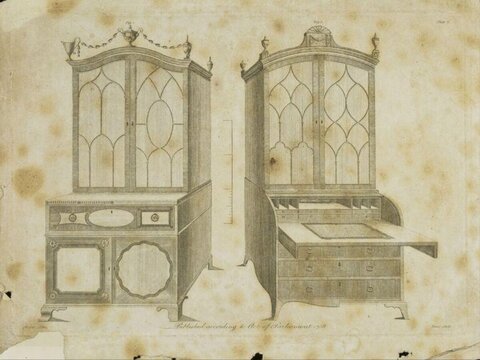 Two Antique Cabinet Design Drawings