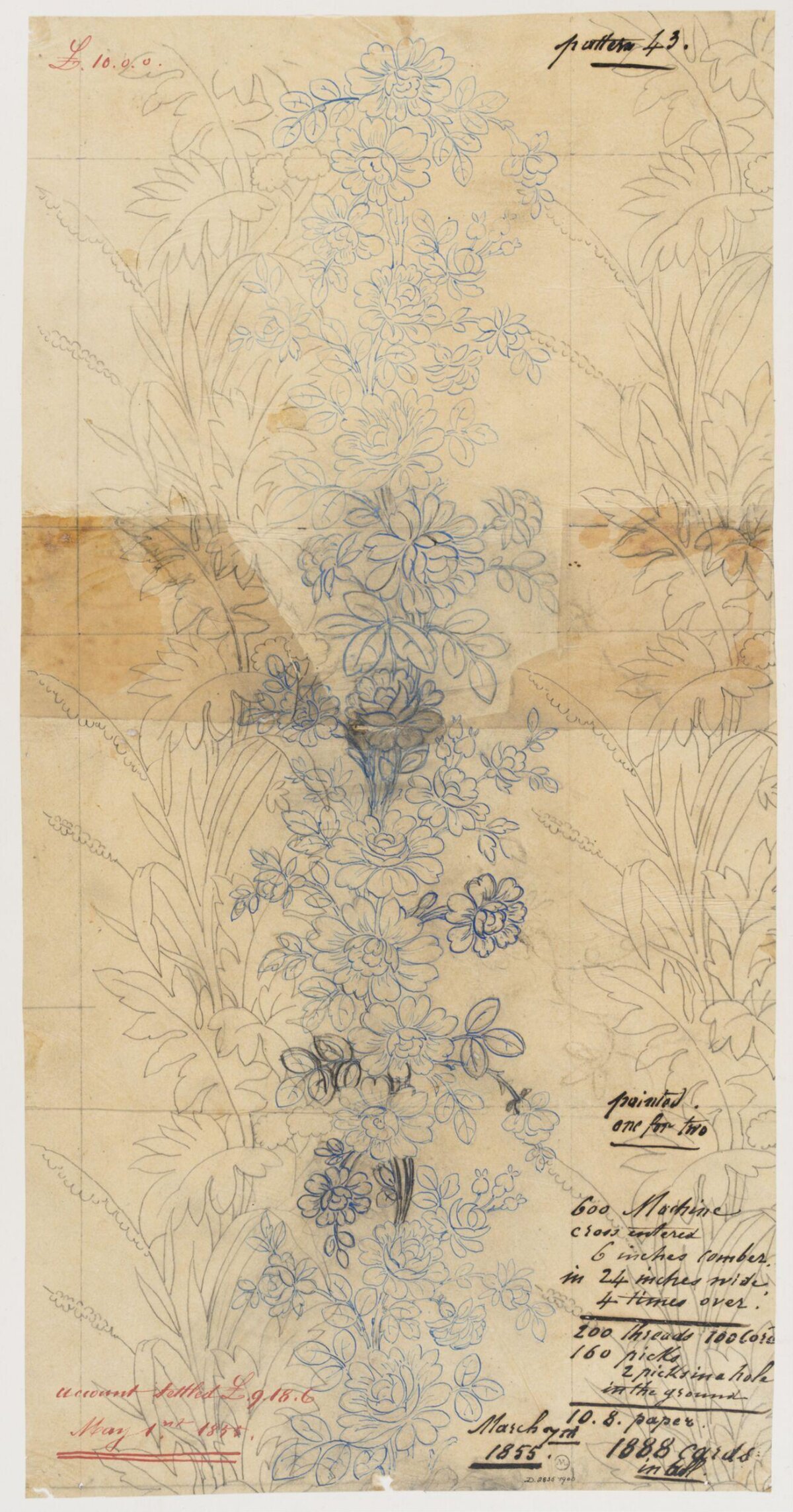 1855 Floral Textile Pattern Sketch