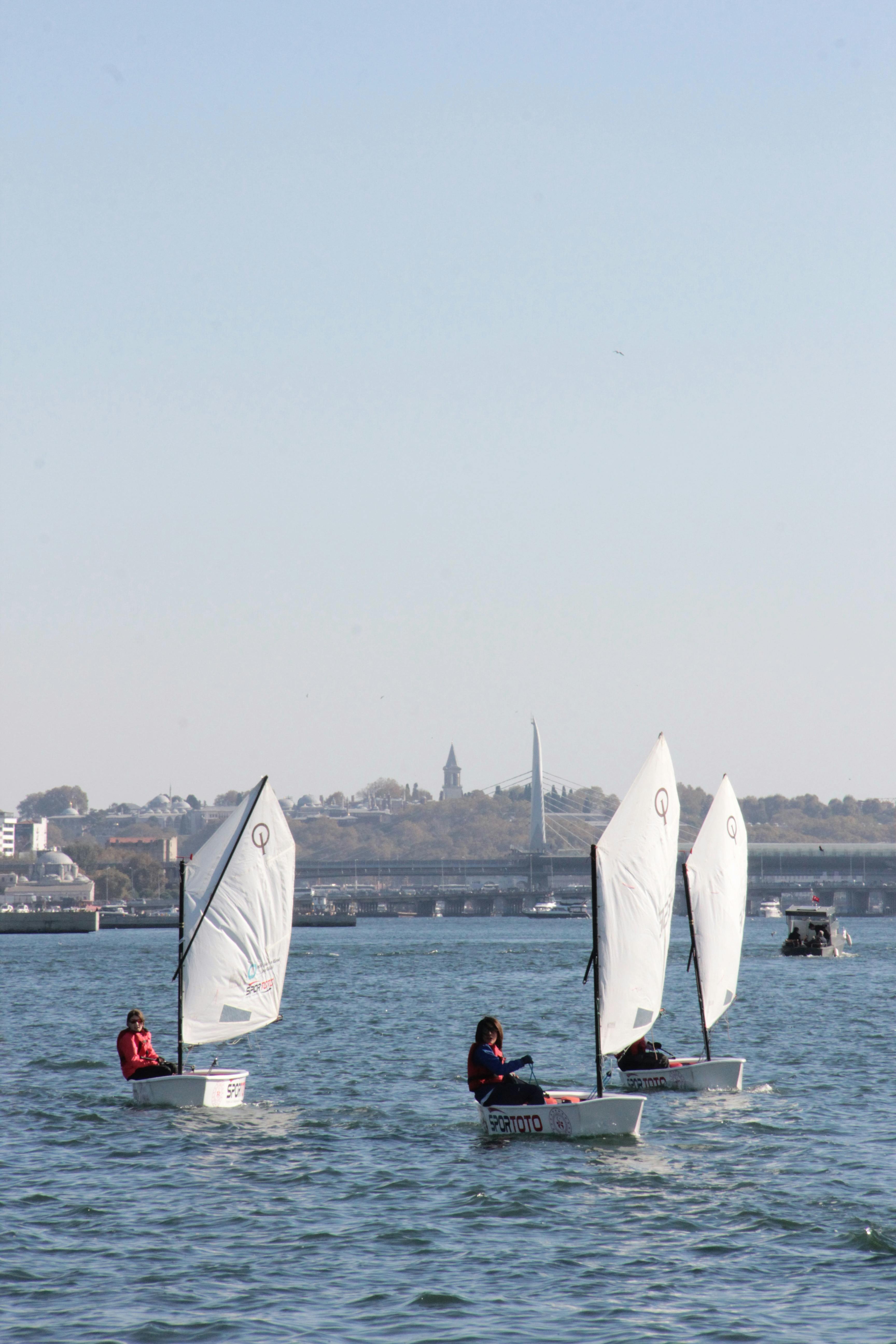 Small Sailboats on City Coastal Water