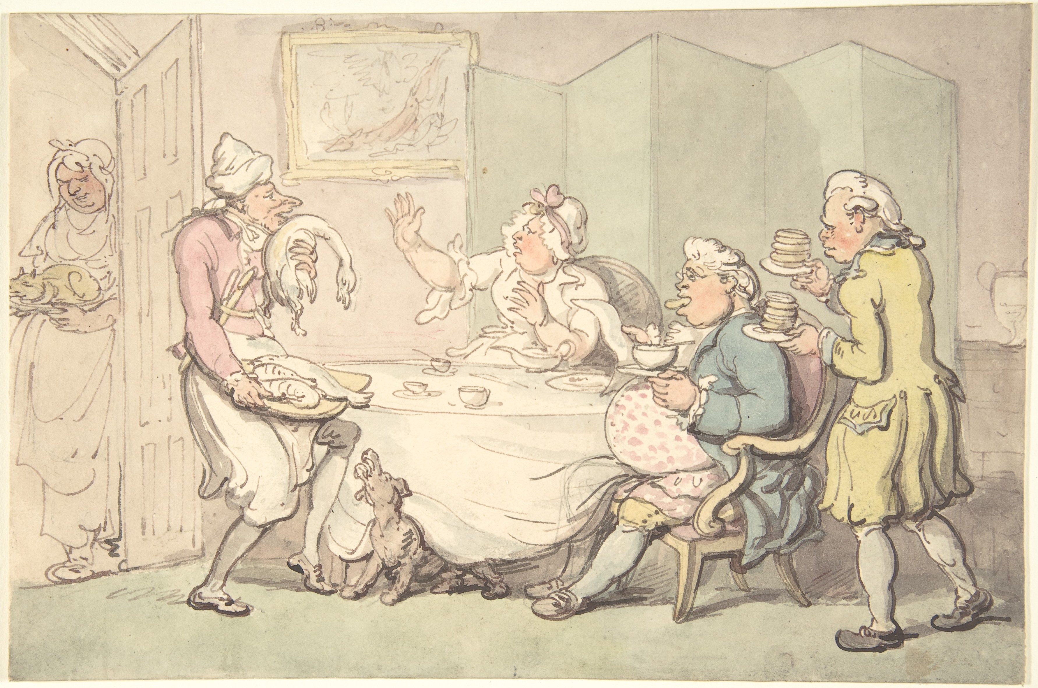 Breakfast Scene Satirical Watercolor