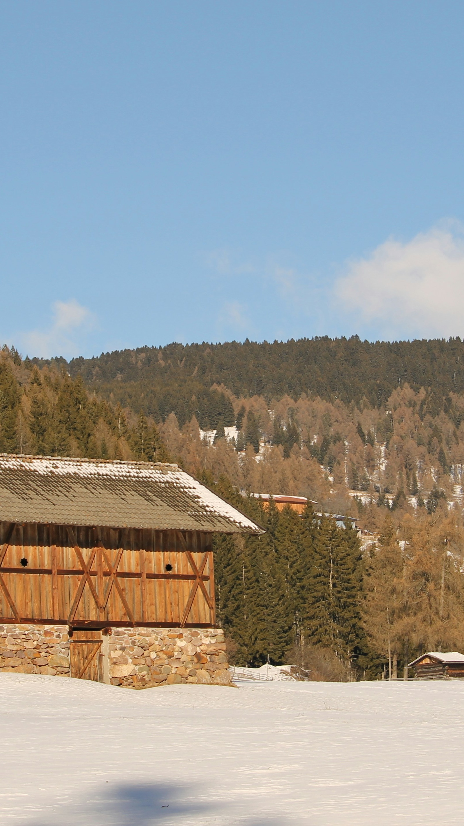 Rustic Barn in Snowy Mountains