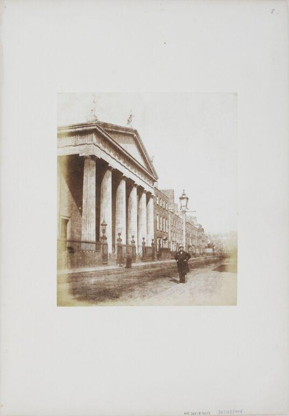Vintage Street View with Columned Building