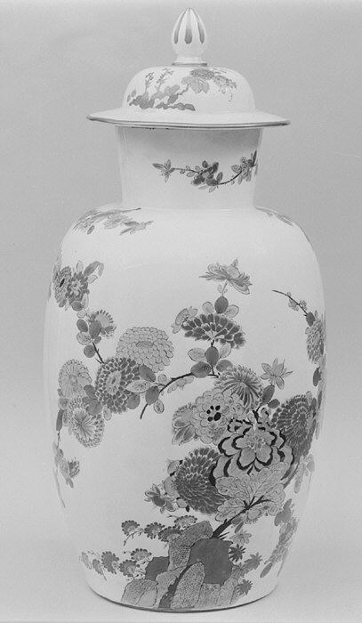 Black and White Floral Lidded Porcelain Vase