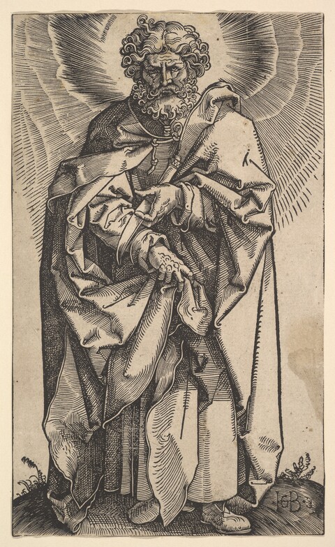 Standing Apostle Black and White Woodcut