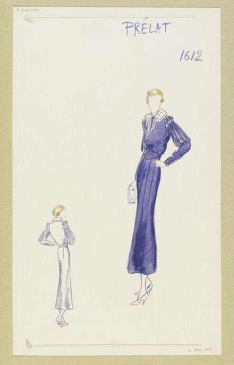 Vintage Purple Dress Fashion Sketch