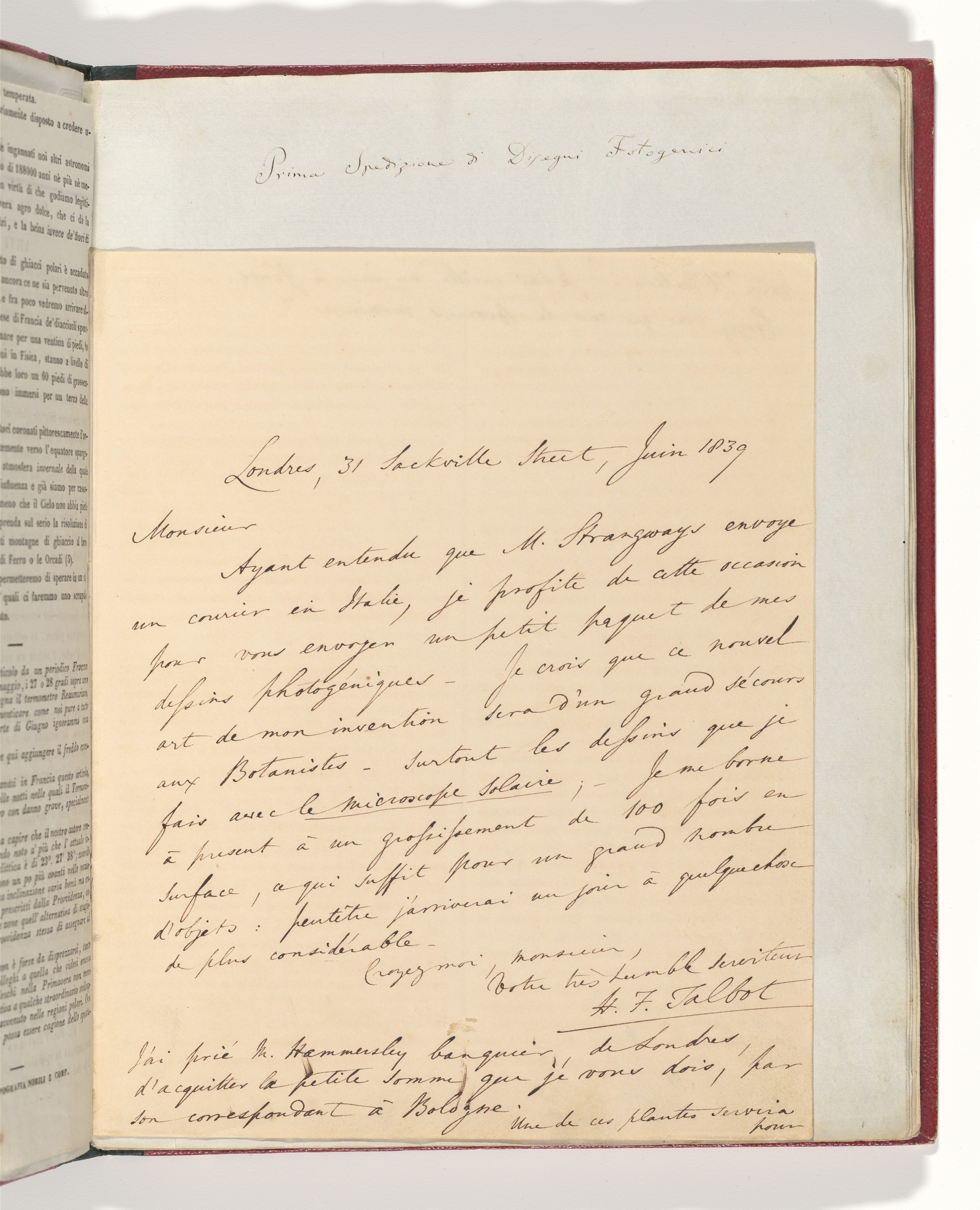 H.F. Talbot's 1839 Handwritten Letter