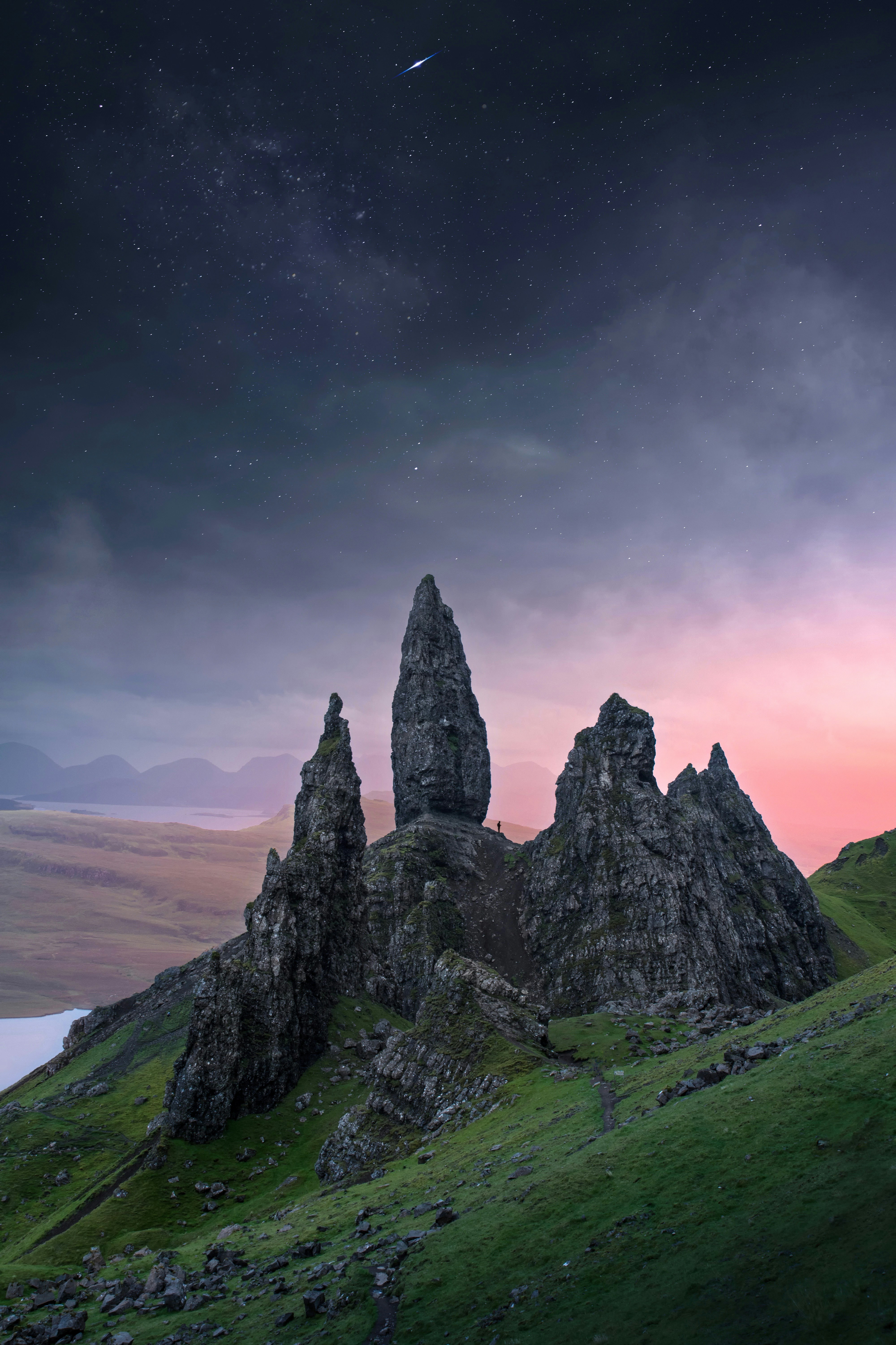 Storr Rock Peaks Under Night Sky