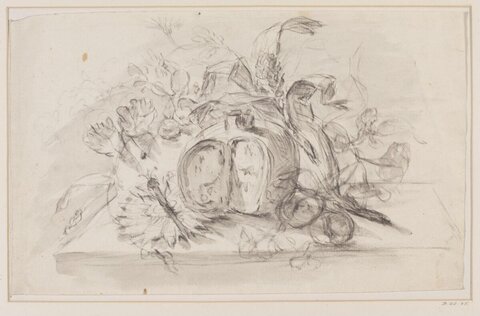 Still Life Sketch of Melon and Flowers