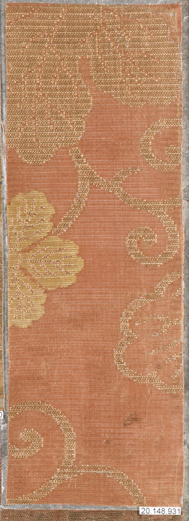Orange Woven Floral Textile Fragment