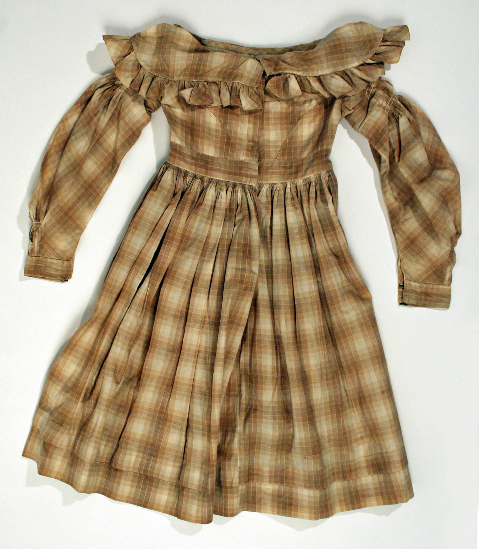 Vintage Brown Plaid Off-Shoulder Dress