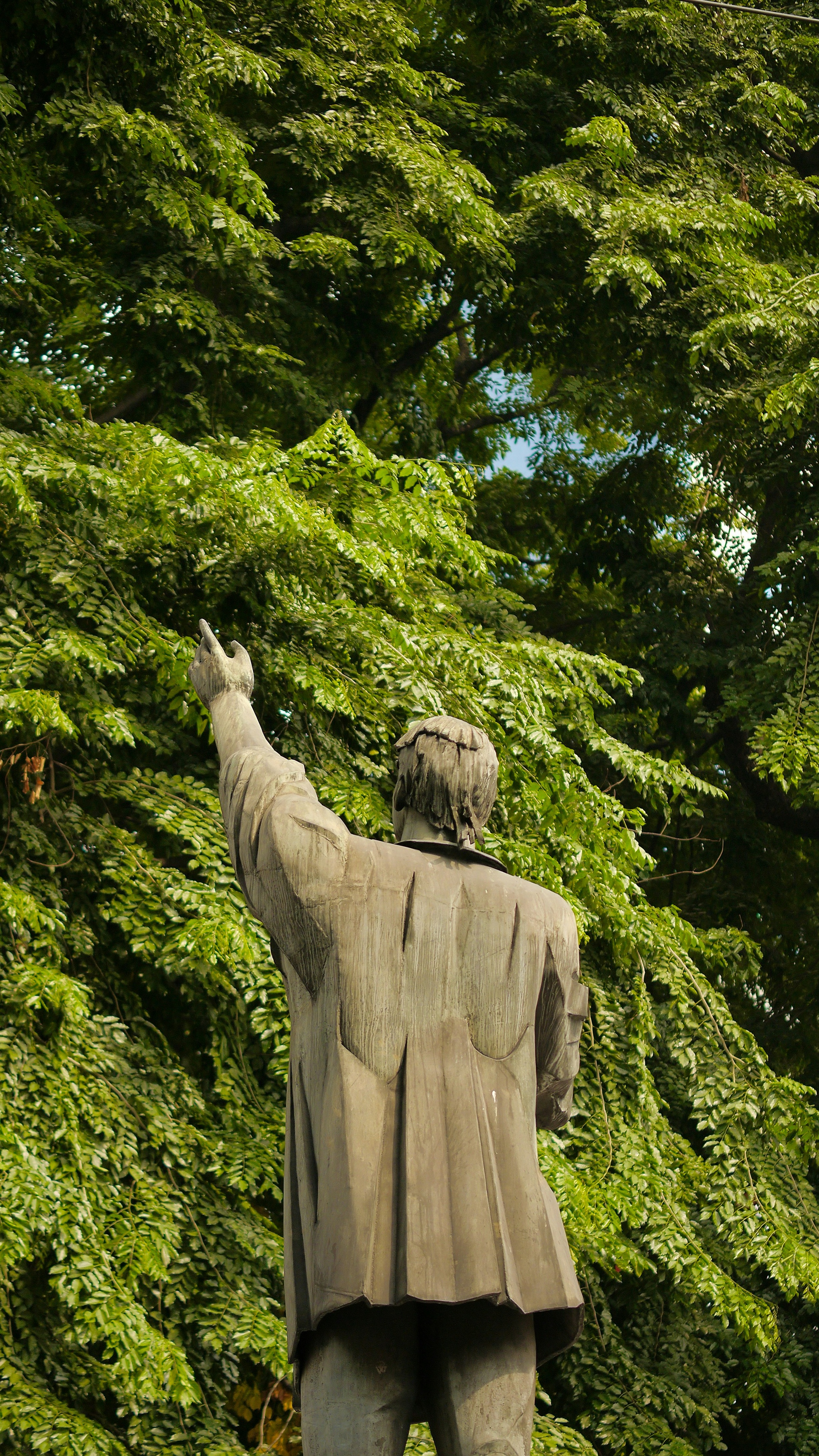 Back View of Pointing Man Statue