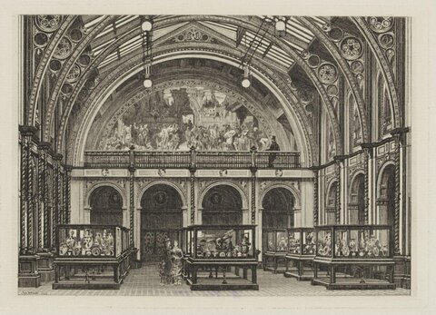 Engraving of Museum Exhibition Hall Interior