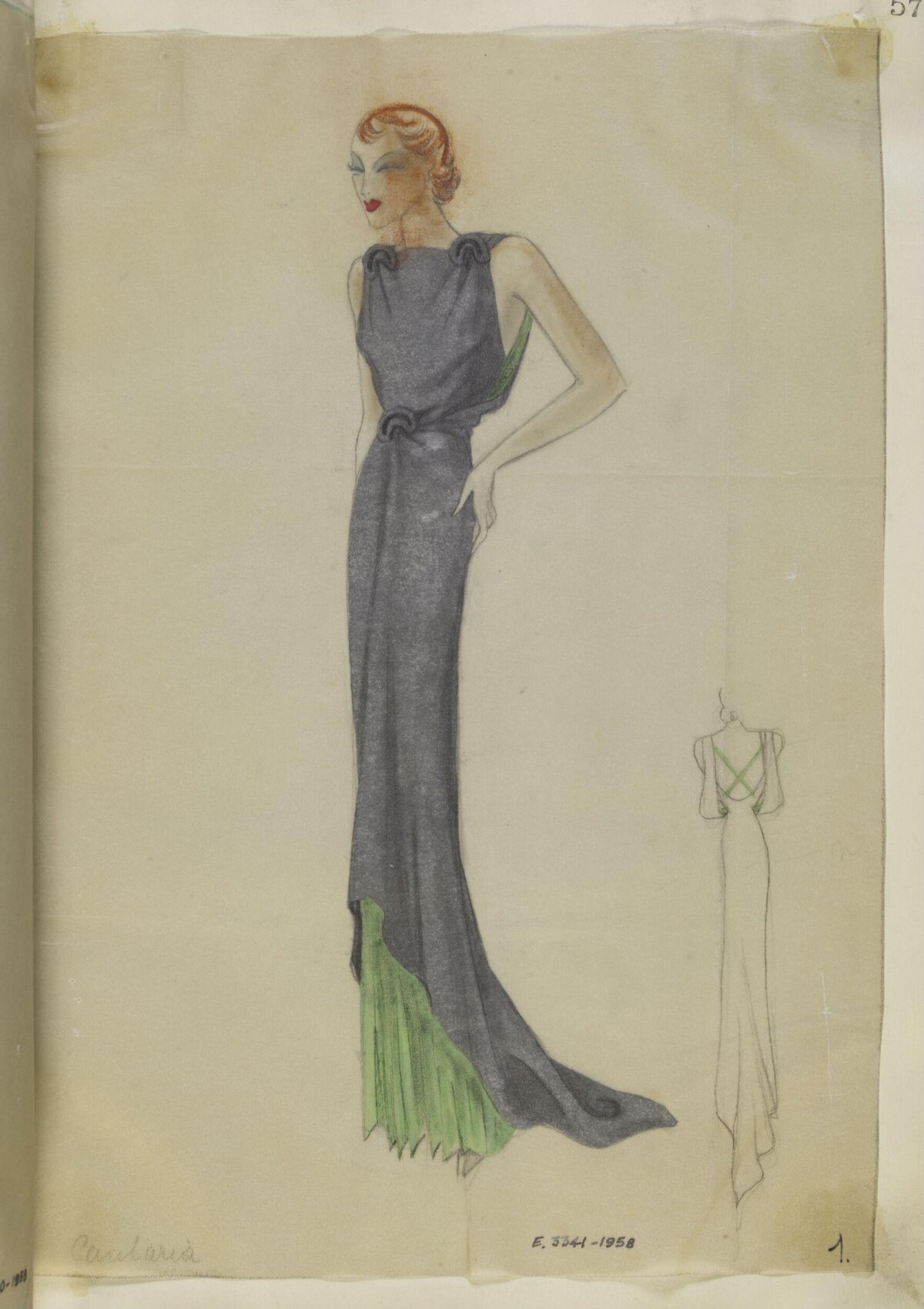 Vintage Evening Gown Fashion Sketch