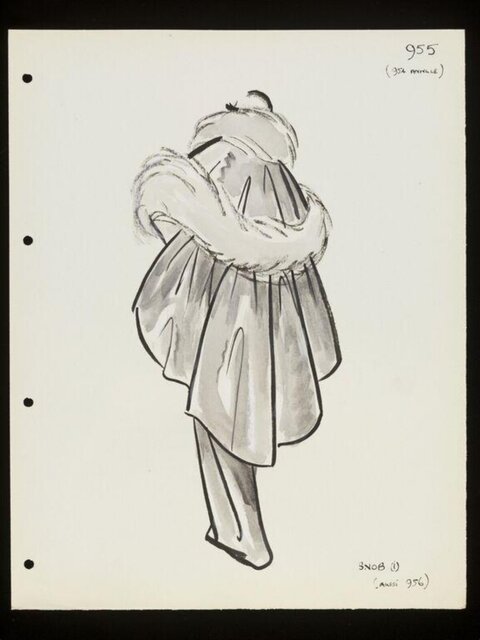 Vintage Fur-Trim Coat Fashion Sketch