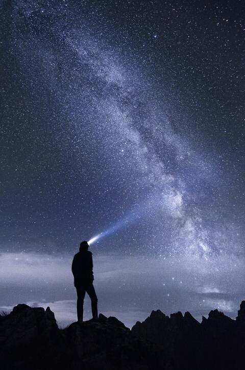 Hiker Gazing At Starry Milky Way