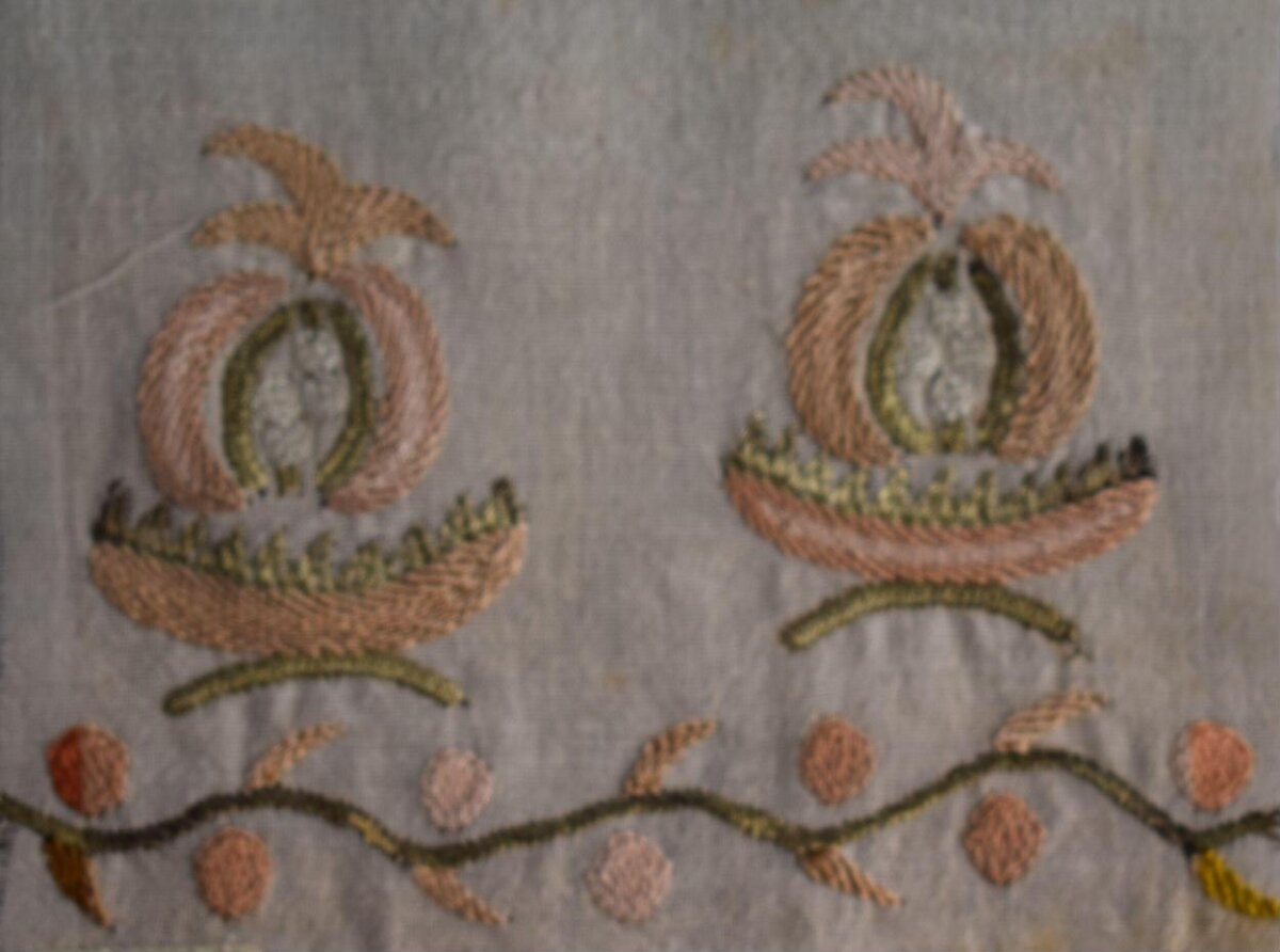 Hand Embroidered Fruit and Vine Motifs