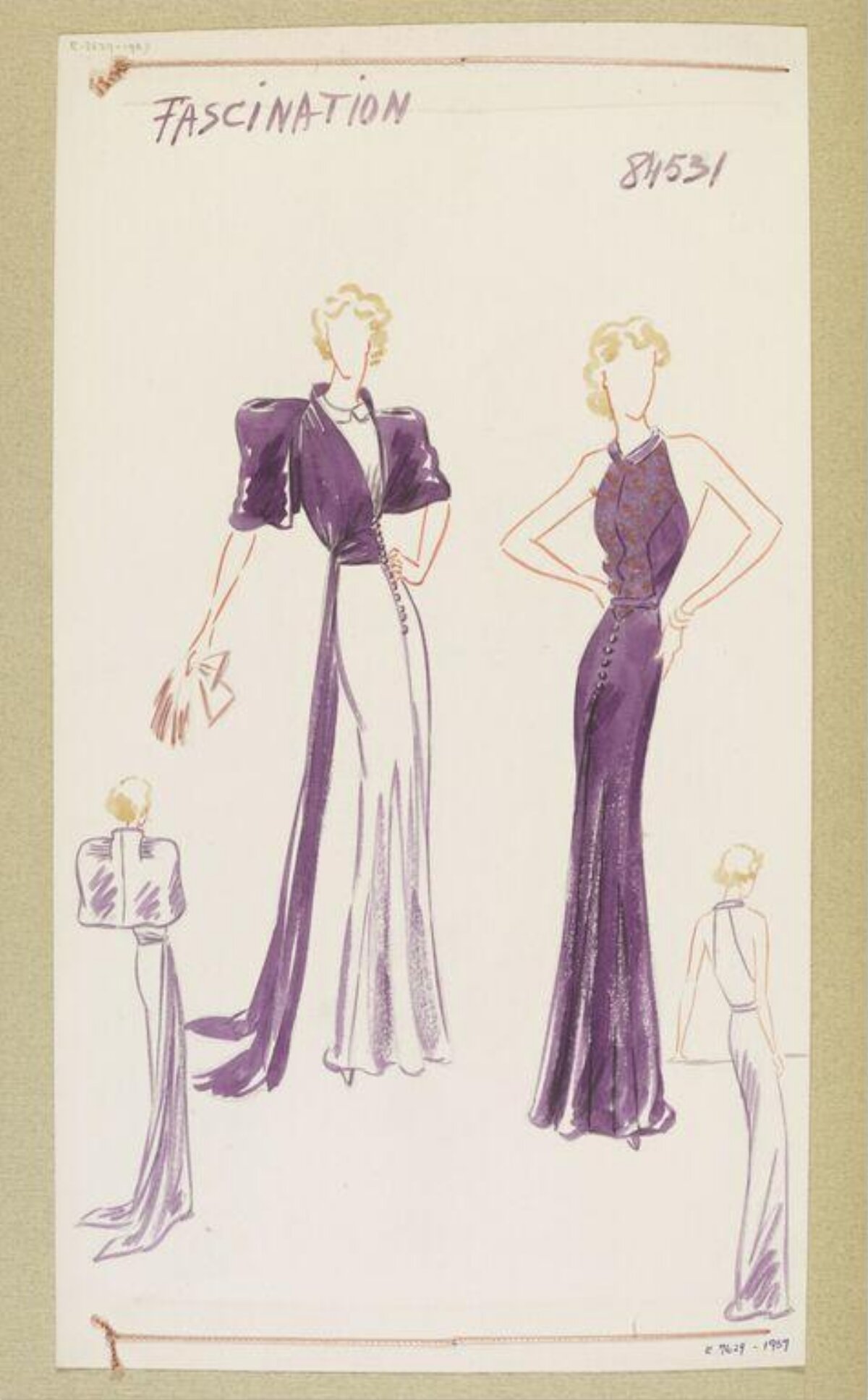 1930s Evening Gown Fashion Sketch