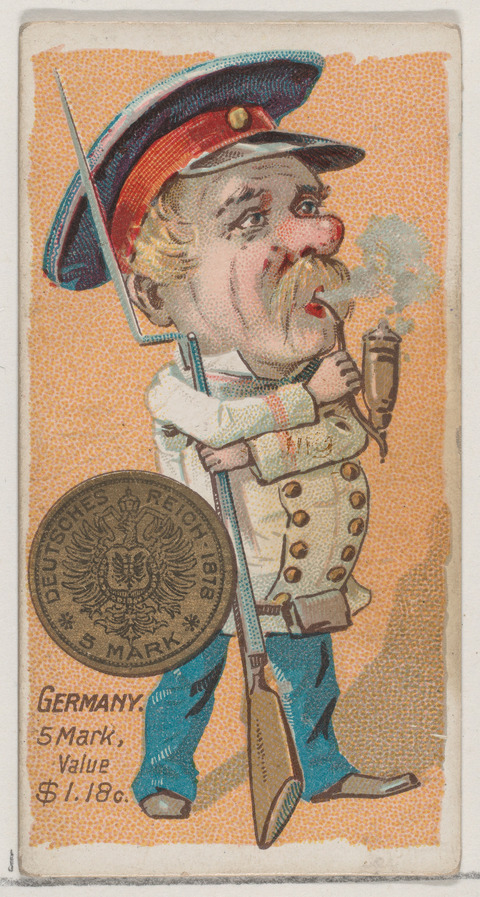 German Soldier Caricature with 5 Mark Coin