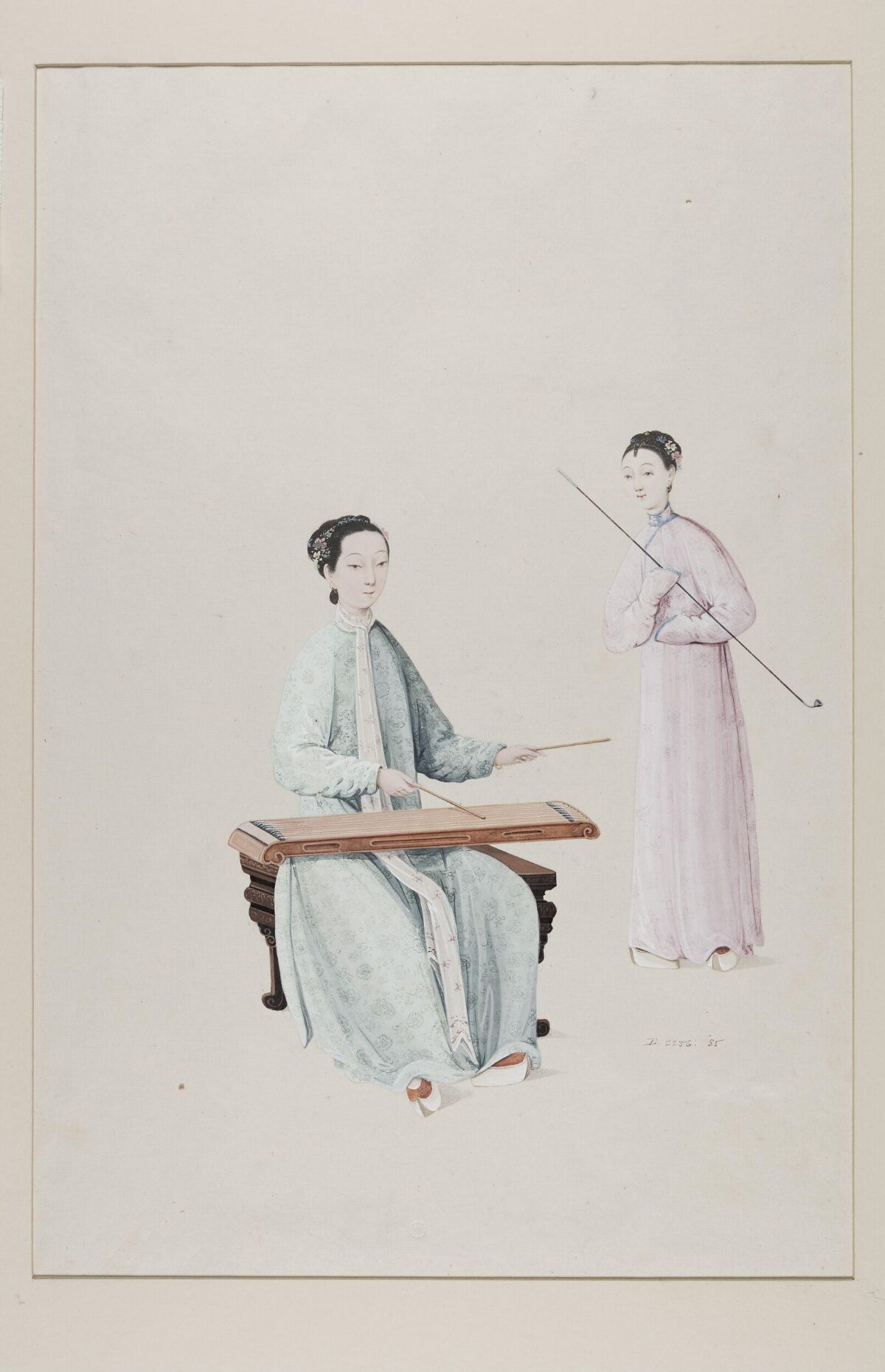 Two Qing Women With Musical Instruments