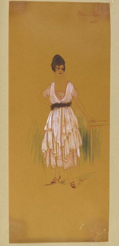 Fashion Sketch of Woman in White Dress