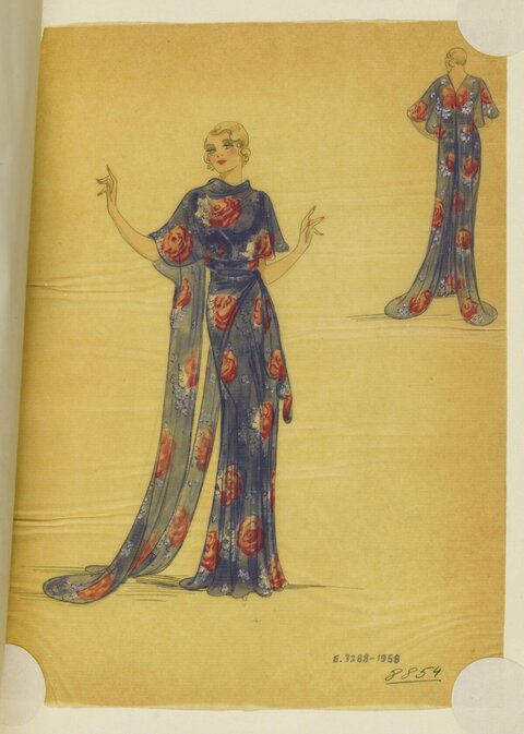 Vintage Rose Evening Gown Fashion Sketch