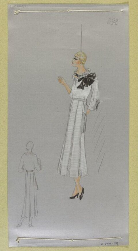 Vintage White Dress Fashion Sketch