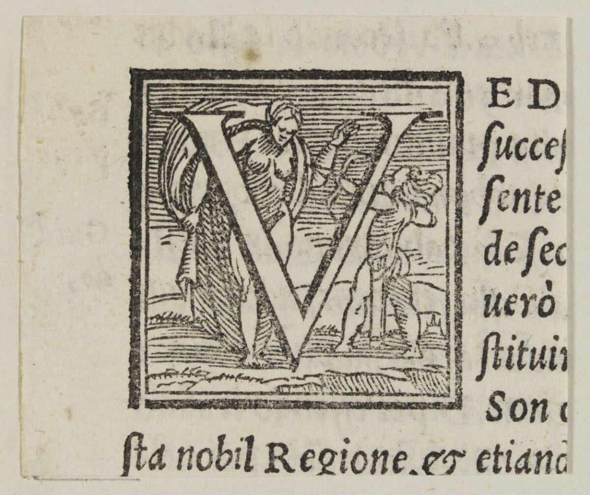 Decorated Initial V Woodcut