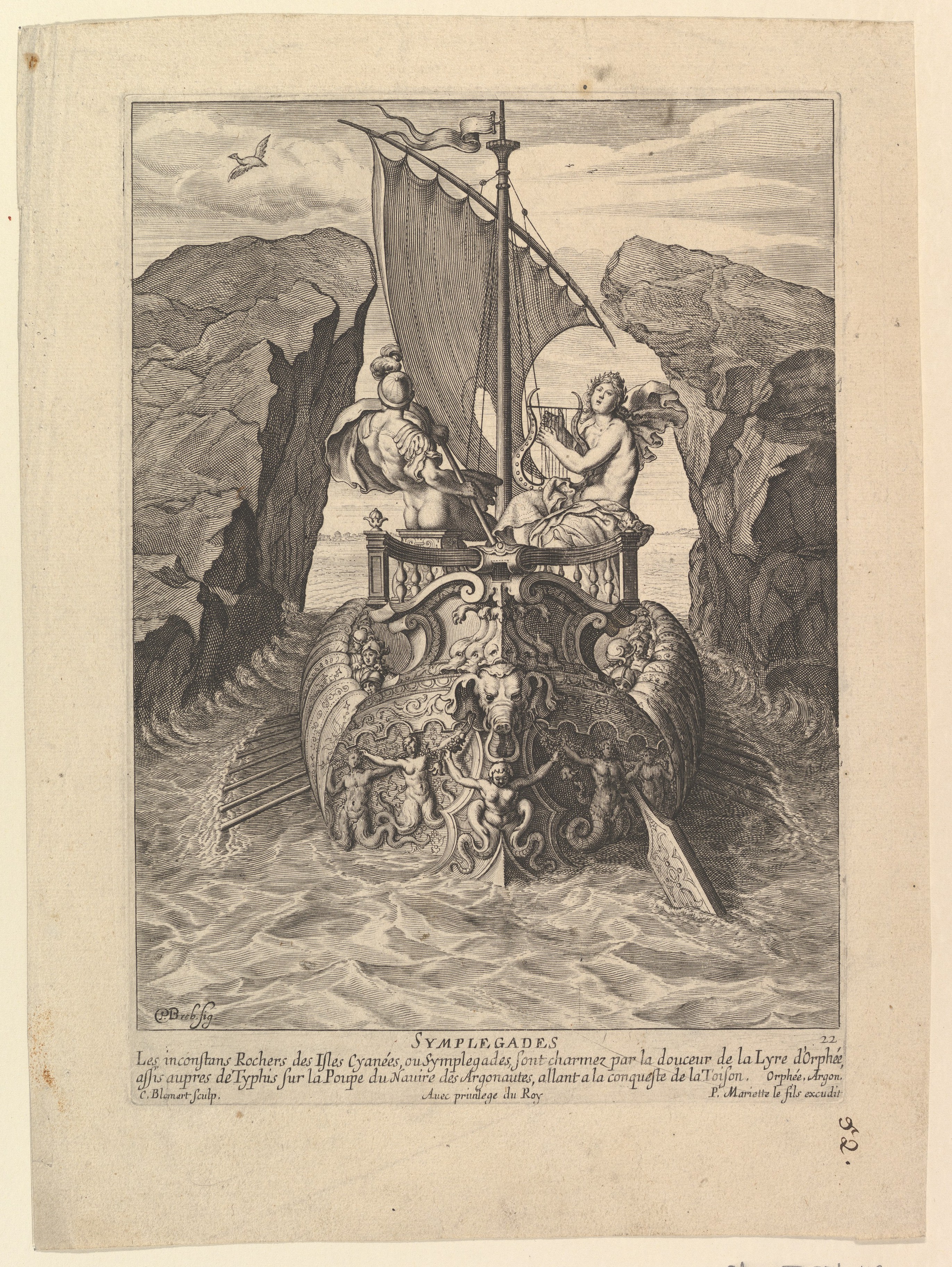 Orpheus at Symplegades Engraving