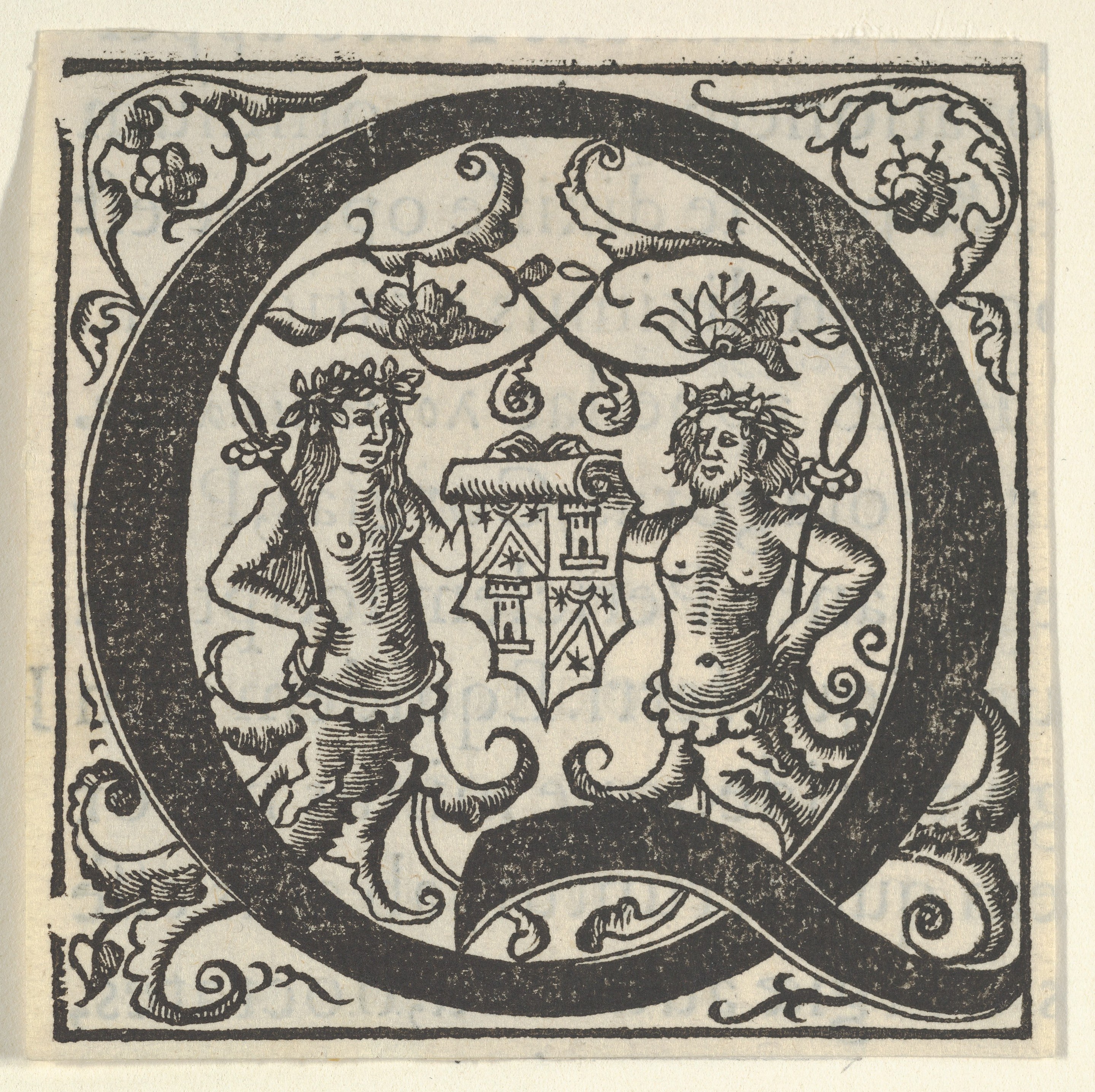 Woodcut Decorated Initial Q