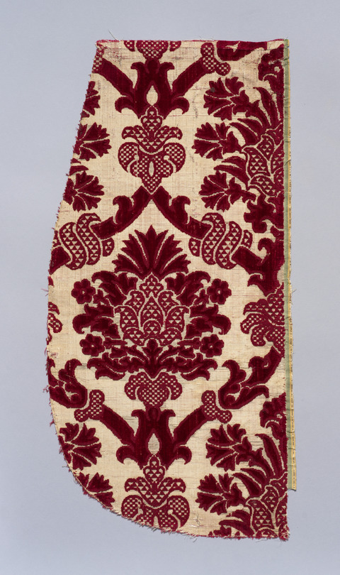 Red Damask Pattern Textile Fragment