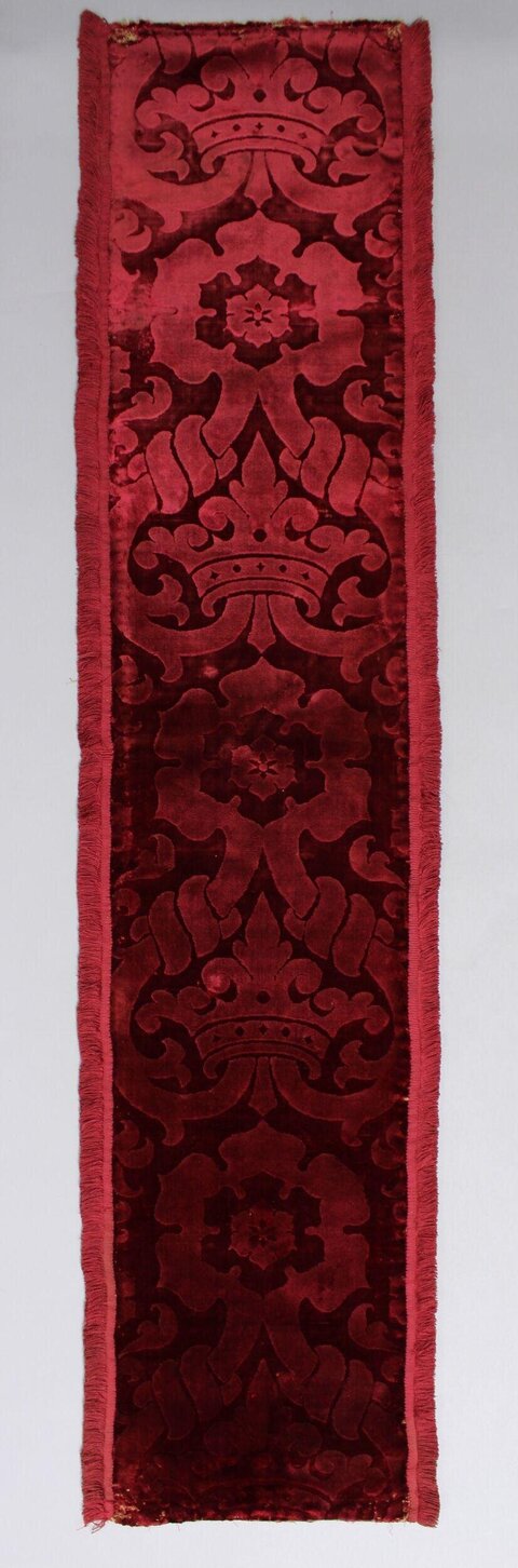 Antique Red Patterned Velvet Textile Strip