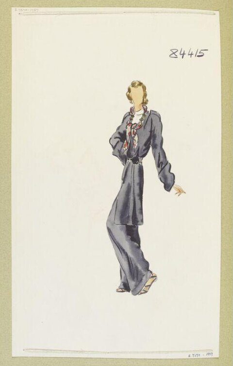 Vintage Pantsuit Fashion Design Sketch