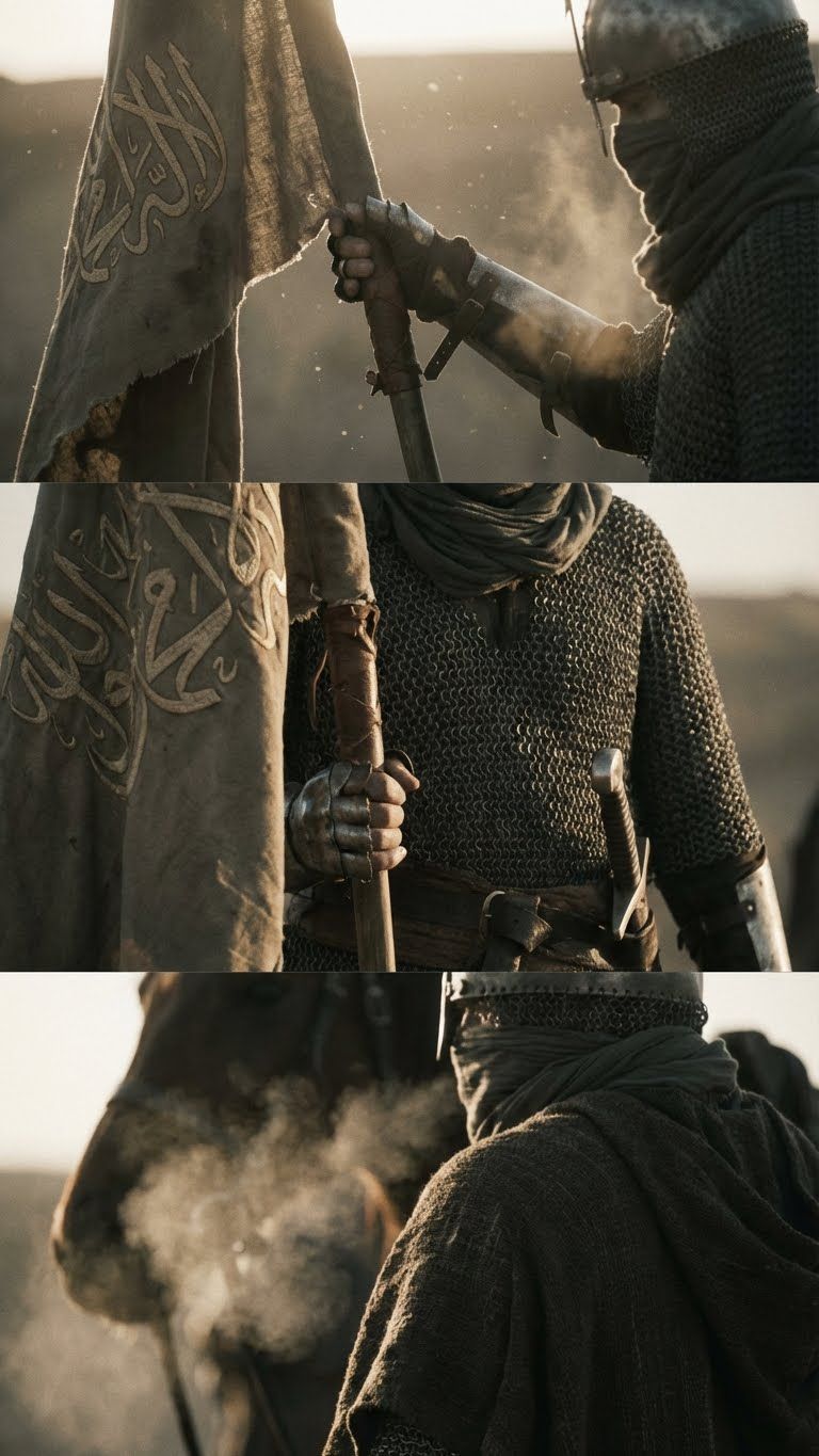Medieval Warrior with Calligraphy Banner