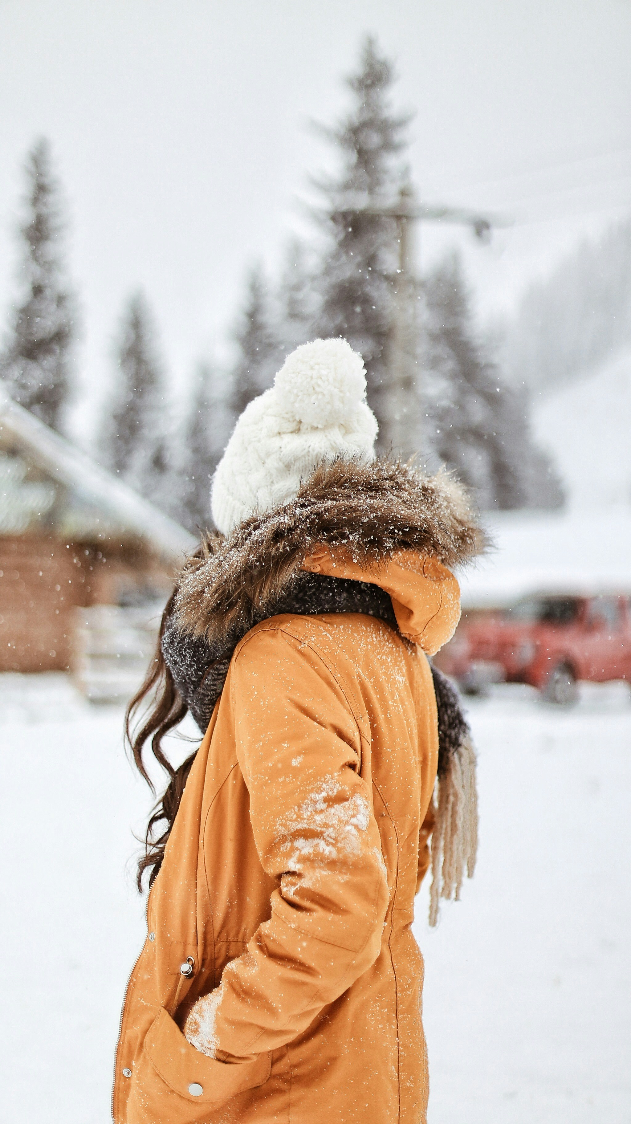 Woman in Winter Snow Scene