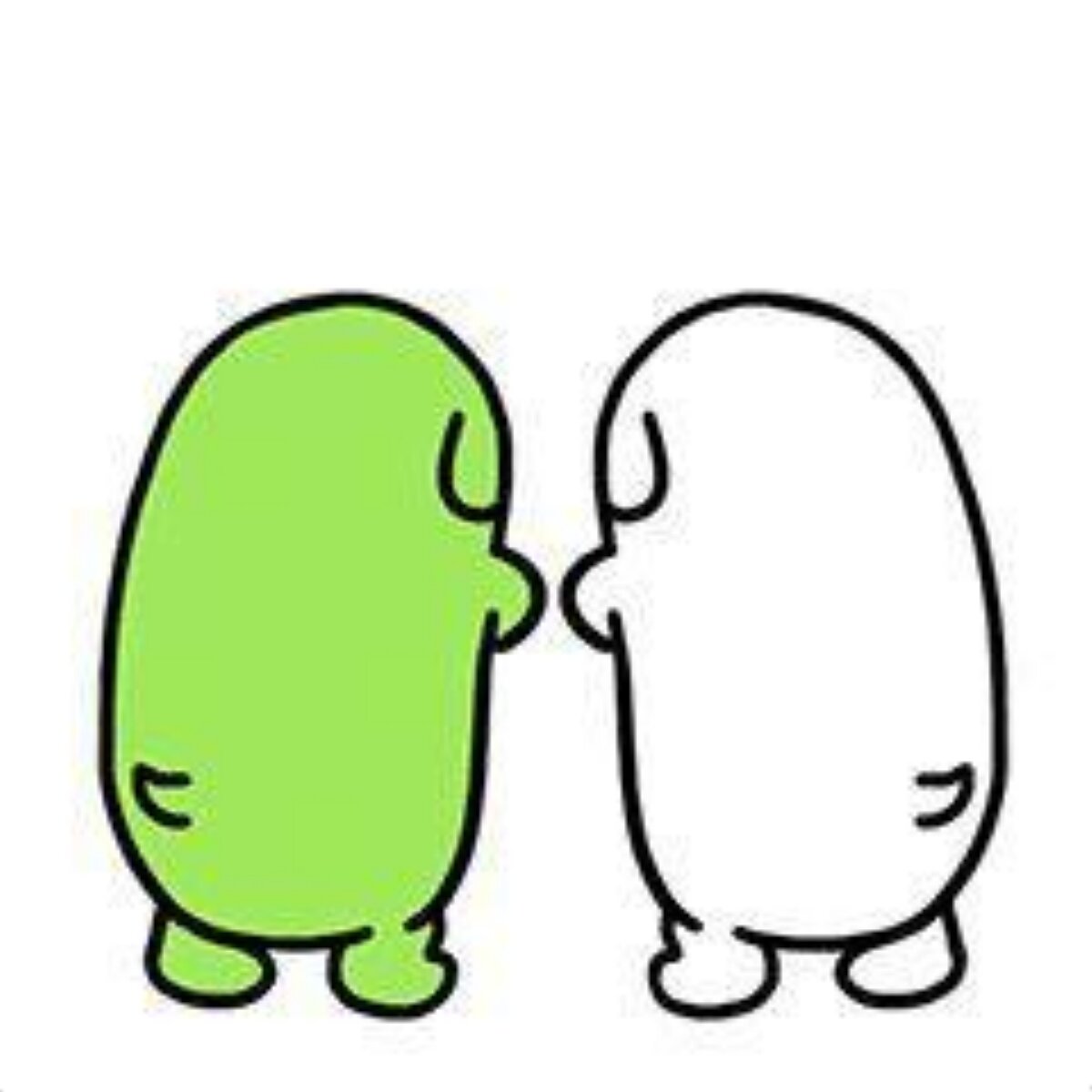 Two cartoon figures touching foreheads