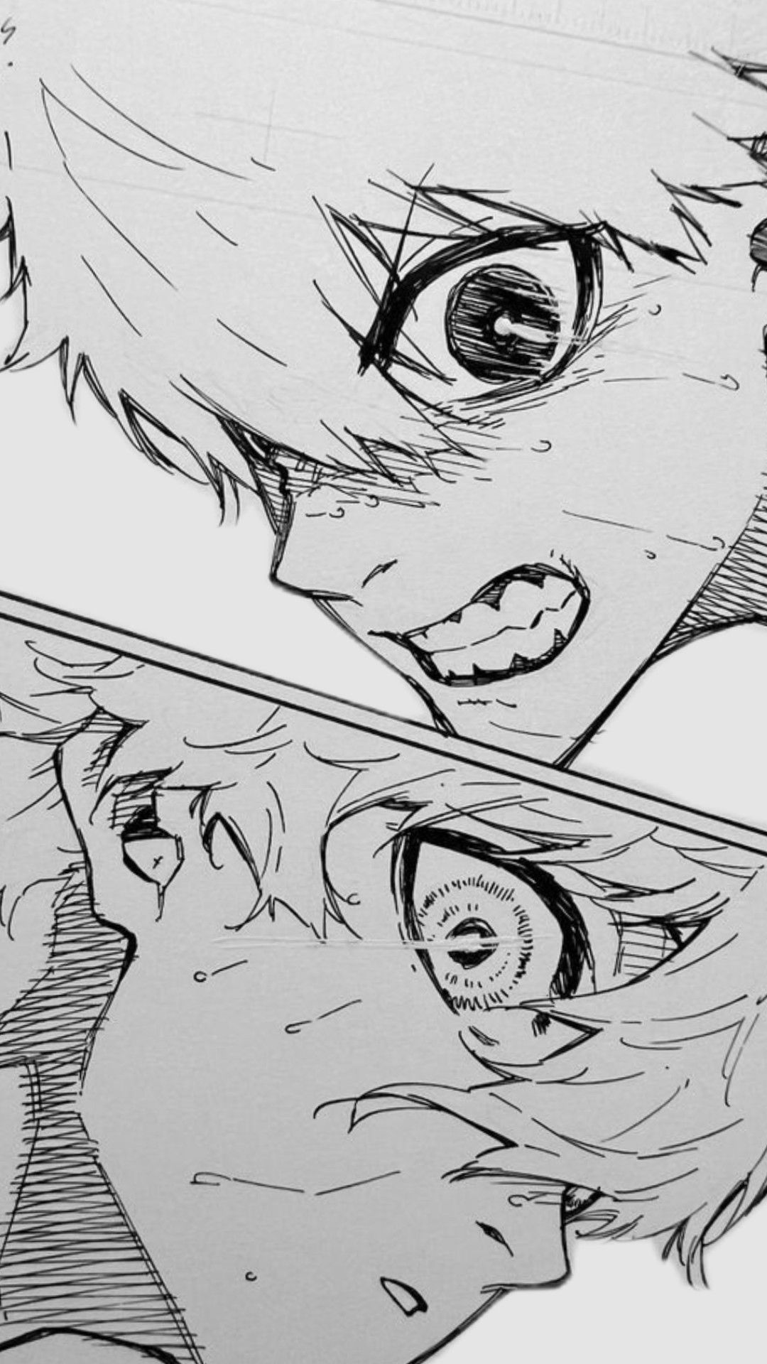 Two-Panel Intense Anime Character Sketch